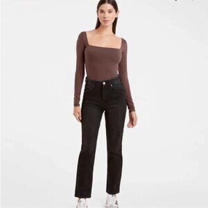 Nuuds Square Neck Long Sleeve Bodysuit Brown sz XL